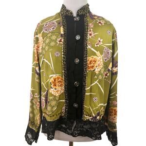 Usindo Asian Fan Rayon Button Up Blazer Blouse Size Medium